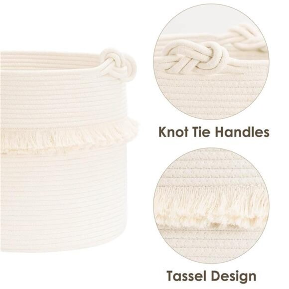 Large Woven Storage Baskets –16''x13'' Cotton Rope Decorative Hamper for Nursery - Picture 4 of 8